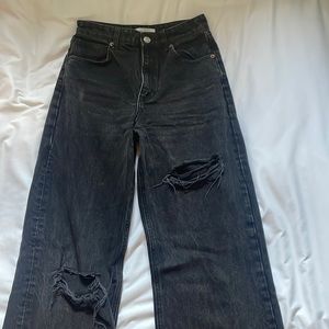 Zara wide leg full length ripped jeans
